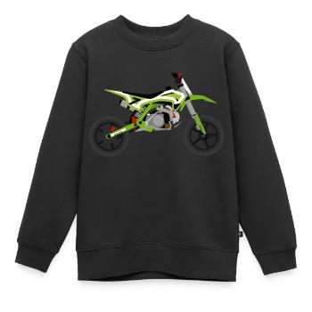 super Moto Vert Blanc - Sweat Premium enfant bio - noir - Devant - AI Model Kid Female (0cm)