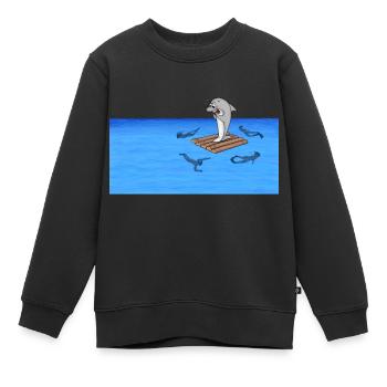 Hai auf Floß - Kinder Premium Organic Sweatshirt - Schwarz - Vorne - AI Model Kid Female (0cm)