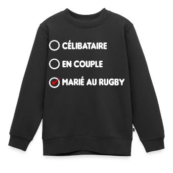 CELIBATAIRE EN COUPLE MARIE AU RUGBY - Sweat Premium enfant bio - noir - Devant - AI Model Kid Female (0cm)