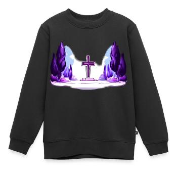 Kreuz zwischen Bäumen - Kinder Premium Organic Sweatshirt - Schwarz - Vorne - AI Model Kid Female (0cm)