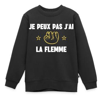 je peux pas j'ai la flemme - Sweat Premium enfant bio - noir - Devant - AI Model Kid Female (0cm)