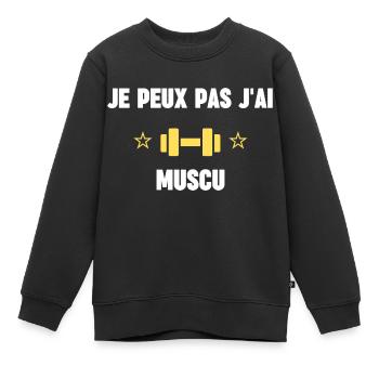 je peux pas j'ai muscu - Sweat Premium enfant bio - noir - Devant - AI Model Kid Female (0cm)