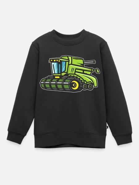 moissonneuse-batteuse verte - Sweat Premium enfant bio - noir