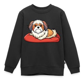 Shih Tzu satisfait se prélassant sur un oreiller en peluche - Sweat Premium enfant bio - noir - Devant - AI Model Kid Female (0cm)