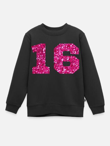 Numéro 16 paillettes rose - 16e anniversaire - Sweat Premium enfant bio - noir
