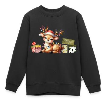 Noël festif à l’aquarelle renne - Sweat Premium enfant bio - noir - Devant - AI Model Kid Female (0cm)