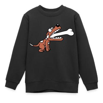Dog Greedy Hungry Big Bone Swallowed - Kids Premium Organic Sweatshirt - black - Front - AI Model Kid Female (0cm)