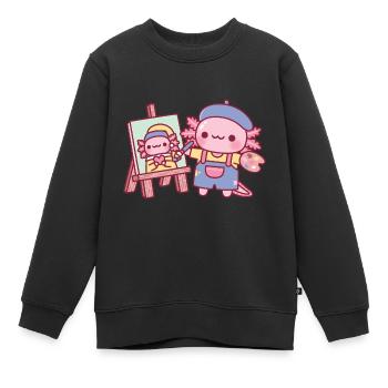Mignon Axolotl Peinture Axolotl avec boucle d’oreille en perle - Sweat Premium enfant bio - noir - Devant - AI Model Kid Female (0cm)