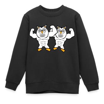 2 Eulen Bodybuilder Muskeln Bizeps Posen Gym Rat - Kinder Premium Organic Sweatshirt - Schwarz - Vorne - AI Model Kid Female (0cm)