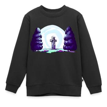 Kreuz zwischen Bäumen - Kinder Premium Organic Sweatshirt - Schwarz - Vorne - AI Model Kid Female (0cm)