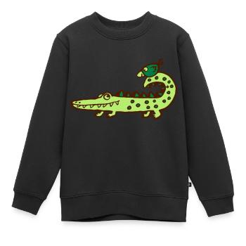 crocodile et l'oiseau - Sweat Premium enfant bio - noir - Devant - AI Model Kid Female (0cm)