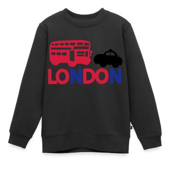 LONDON BLACK CAP ROUGE & BUS - Sweat Premium enfant bio - noir - Devant - AI Model Kid Female (0cm)