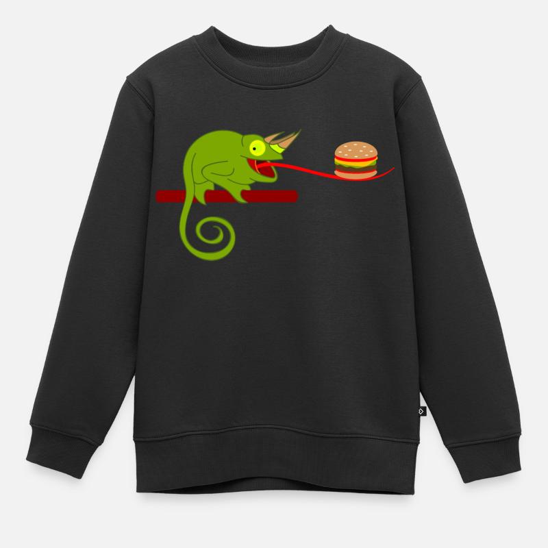 Chamäleon mit Burger - Kinder Premium Organic Sweatshirt - Schwarz