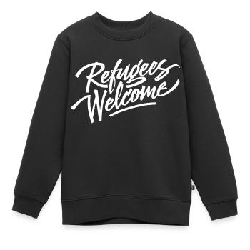 T-shirt d'accueil des réfugiés - Sweat Premium enfant bio - noir - Devant - AI Model Kid Female (0cm)