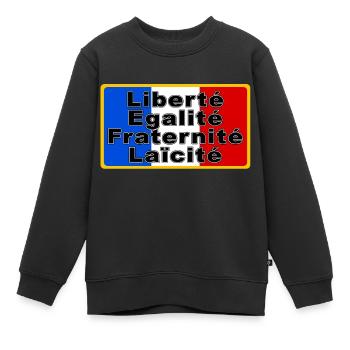 France Drapeau et devise - Sweat Premium enfant bio - noir - Devant - AI Model Kid Female (0cm)