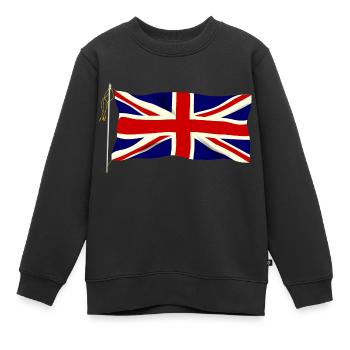 Winkende Union Jack Flagge - Kinder Premium Organic Sweatshirt - Schwarz - Vorne - AI Model Kid Female (0cm)