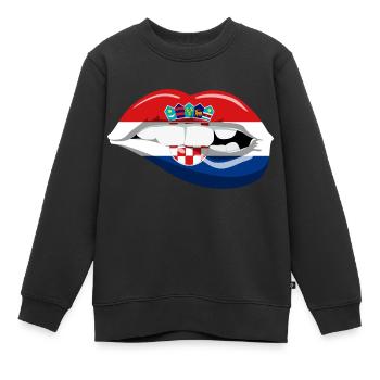 Kroatien Flagge Lippen Adria Zagreb Kroatin Heimat - Kinder Premium Organic Sweatshirt - Schwarz - Vorne - AI Model Kid Female (0cm)