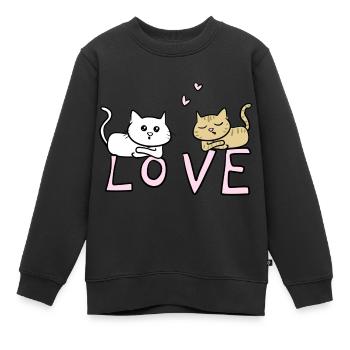 Katzen Katze liebe liebespaar - Kinder Premium Organic Sweatshirt - Schwarz - Vorne - AI Model Kid Female (0cm)