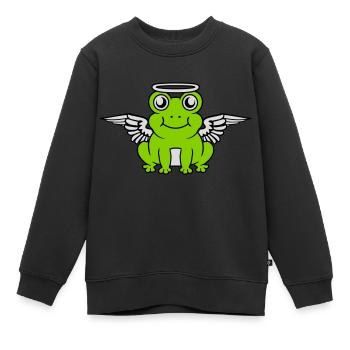 Heiligenschein Flügel Frosch Engel - Kinder Premium Organic Sweatshirt - Schwarz - Vorne - AI Model Kid Female (0cm)