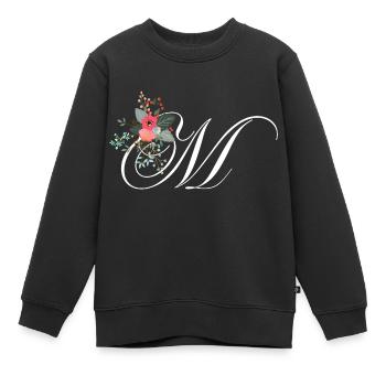 Buchstabe m blumig - Kinder Premium Organic Sweatshirt - Schwarz - Vorne - AI Model Kid Female (0cm)