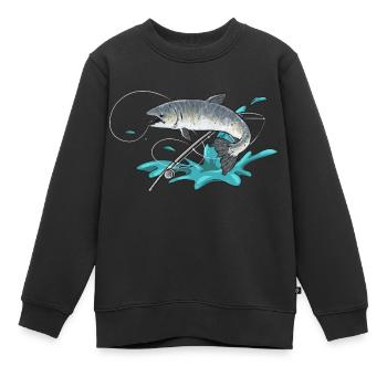 Pêche au saumon Pêcheur de saumon - Sweat Premium enfant bio - noir - Devant - AI Model Kid Female (0cm)