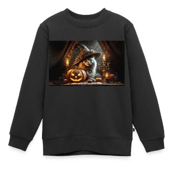 Chat d'halloween en costume pirate - Sweat Premium enfant bio - noir - Devant - AI Model Kid Female (0cm)