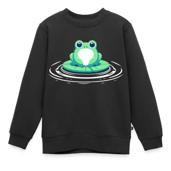 Grenouille sur nénuphar - Sweat Premium enfant bio - noir - Devant - AI Model Kid Female (0cm)