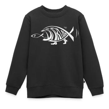Darwin Fisch essen Jesus Fisch Lustige Evolution - Kinder Premium Organic Sweatshirt - Schwarz - Vorne - AI Model Kid Female (0cm)