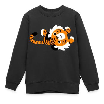 Niedlicher fauler Tiger von Cheerful Madness!! - Kinder Premium Organic Sweatshirt - Schwarz - Vorne - AI Model Kid Female (0cm)