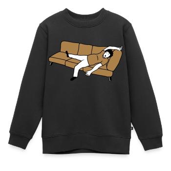 Canapé homme endormi - Sweat Premium enfant bio - noir - Devant - AI Model Kid Female (0cm)