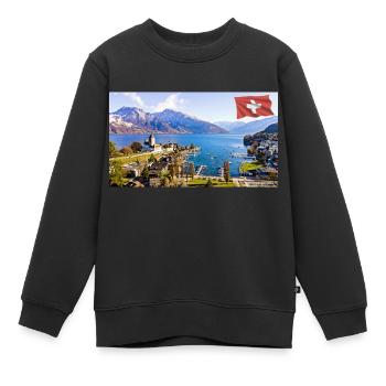 Spiez, Schweiz. - Kinder Premium Organic Sweatshirt - Schwarz - Vorne - AI Model Kid Female (0cm)