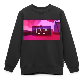 Time – 12:24 PM - Kids Premium Organic Sweatshirt - black - Front - AI Model Kid Female (0cm)