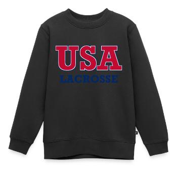USA Lacrosse - National Colors - United States - Kinder Premium Organic Sweatshirt - Schwarz - Vorne - AI Model Kid Female (0cm)
