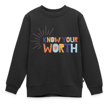 Know Your Worth - Kids Premium Organic Sweatshirt - black - Front - AI Model Kid Female (0cm)