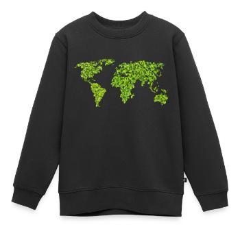 Green World Map - Kinder Premium Organic Sweatshirt - Schwarz - Vorne - AI Model Kid Female (0cm)