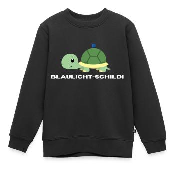 Blaulicht-Schildi | Geschenk, Geschenkidee - Kinder Premium Organic Sweatshirt - Schwarz - Vorne - AI Model Kid Female (0cm)