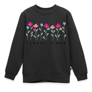 Blumige Vibes - Geschenkidee - Kinder Premium Organic Sweatshirt - Schwarz - Vorne - AI Model Kid Female (0cm)