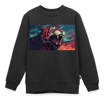 Roaring Tiger - Kids Premium Organic Sweatshirt - black - Front - AI Model Kid Female (0cm)