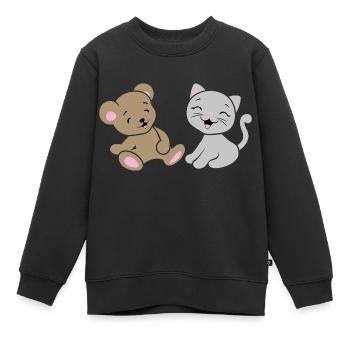 Lächelnder Babybär und Kätzchen - Kinder Premium Organic Sweatshirt - Schwarz - Vorne - AI Model Kid Female (0cm)