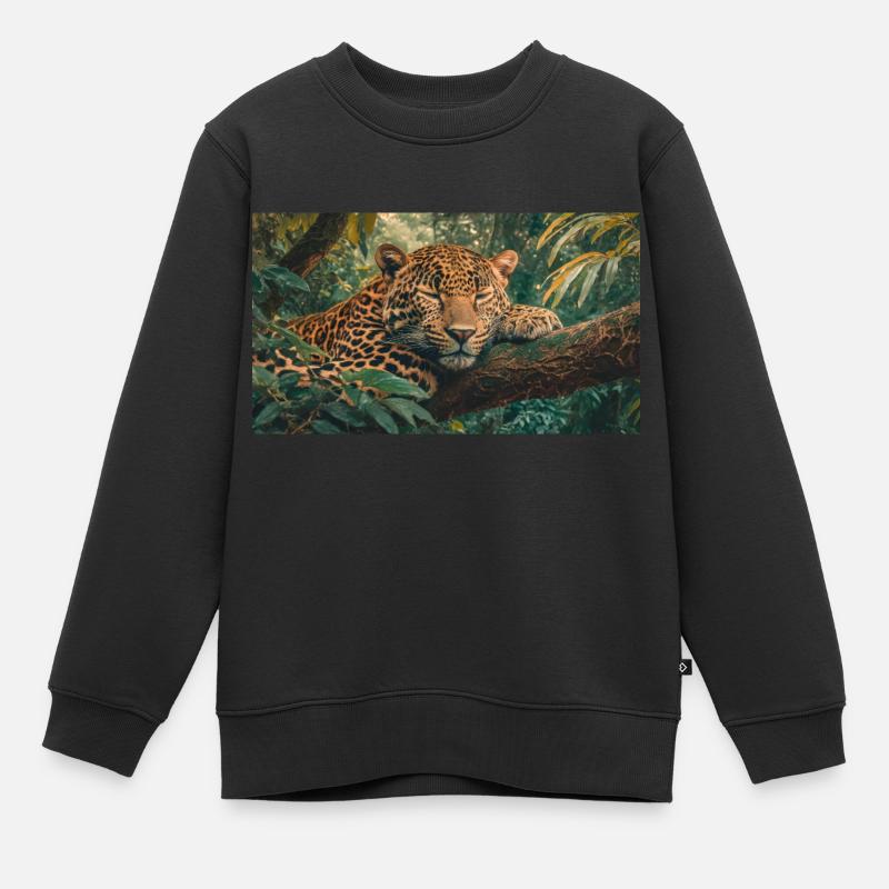 Niedliche Tiere chillen – Jaguar schläft auf einem Baum - Kinder Premium Organic Sweatshirt - Schwarz