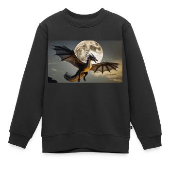 Ein realistischer majestätischer dunkler Drache-Vollmond - Kinder Premium Organic Sweatshirt - Schwarz - Vorne - AI Model Kid Female (0cm)