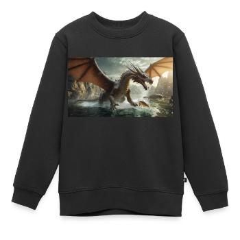 Ein realistischer böser dunkler Drache jagt Fischfluss - Kinder Premium Organic Sweatshirt - Schwarz - Vorne - AI Model Kid Female (0cm)
