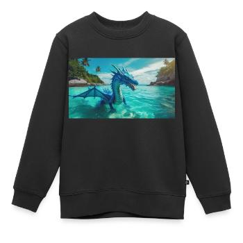 Ein realistischer blauer Wasserdrache im Türkis - Kinder Premium Organic Sweatshirt - Schwarz - Vorne - AI Model Kid Female (0cm)