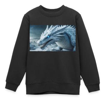 Ein realistischer, majestätischer weißer Eisdrache - Kinder Premium Organic Sweatshirt - Schwarz - Vorne - AI Model Kid Female (0cm)