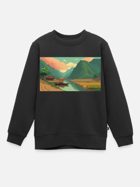 Mù Cang Chải, Vietnam - Pixel Art - Sweat Premium enfant bio - noir