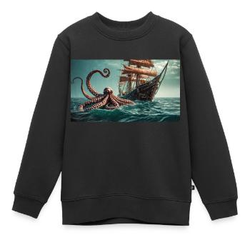 Gruselige mythische Orte – Kraken-Segelschiff - Kinder Premium Organic Sweatshirt - Schwarz - Vorne - AI Model Kid Female (0cm)