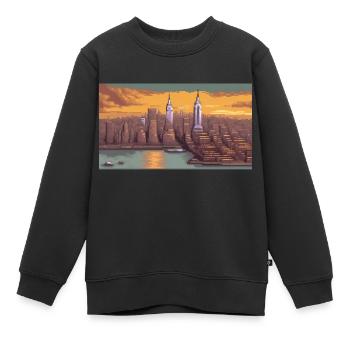 New York City - Pixel Art - Sweat Premium enfant bio - noir - Devant - AI Model Kid Female (0cm)