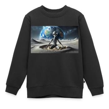 extraterrestre gris à la surface de la lune – méditer - Sweat Premium enfant bio - noir - Devant - AI Model Kid Female (0cm)