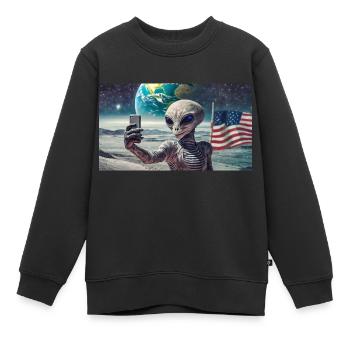 extraterrestre gris sur la surface de la lune – faire des selfies - Sweat Premium enfant bio - noir - Devant - AI Model Kid Female (0cm)