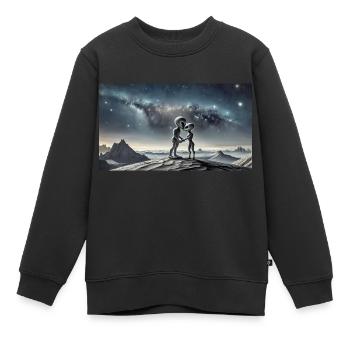 Alien gris sur la surface de la lune – Couple qui s’embrasse - Sweat Premium enfant bio - noir - Devant - AI Model Kid Female (0cm)